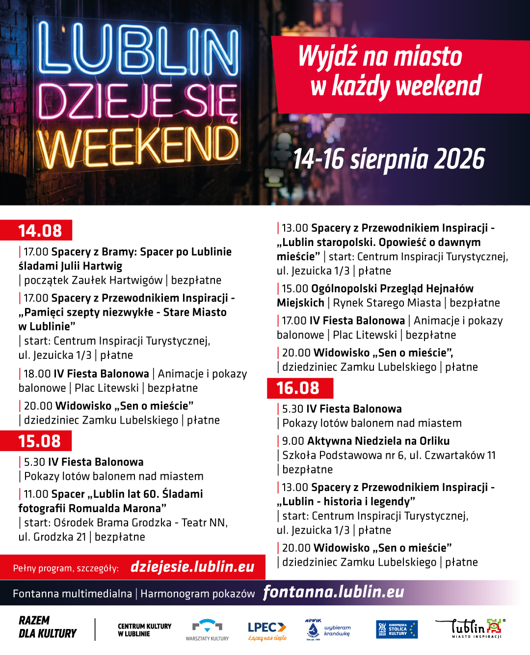 Lublin Dzieje Się Weekend 14 16.08.2026 harmonogram